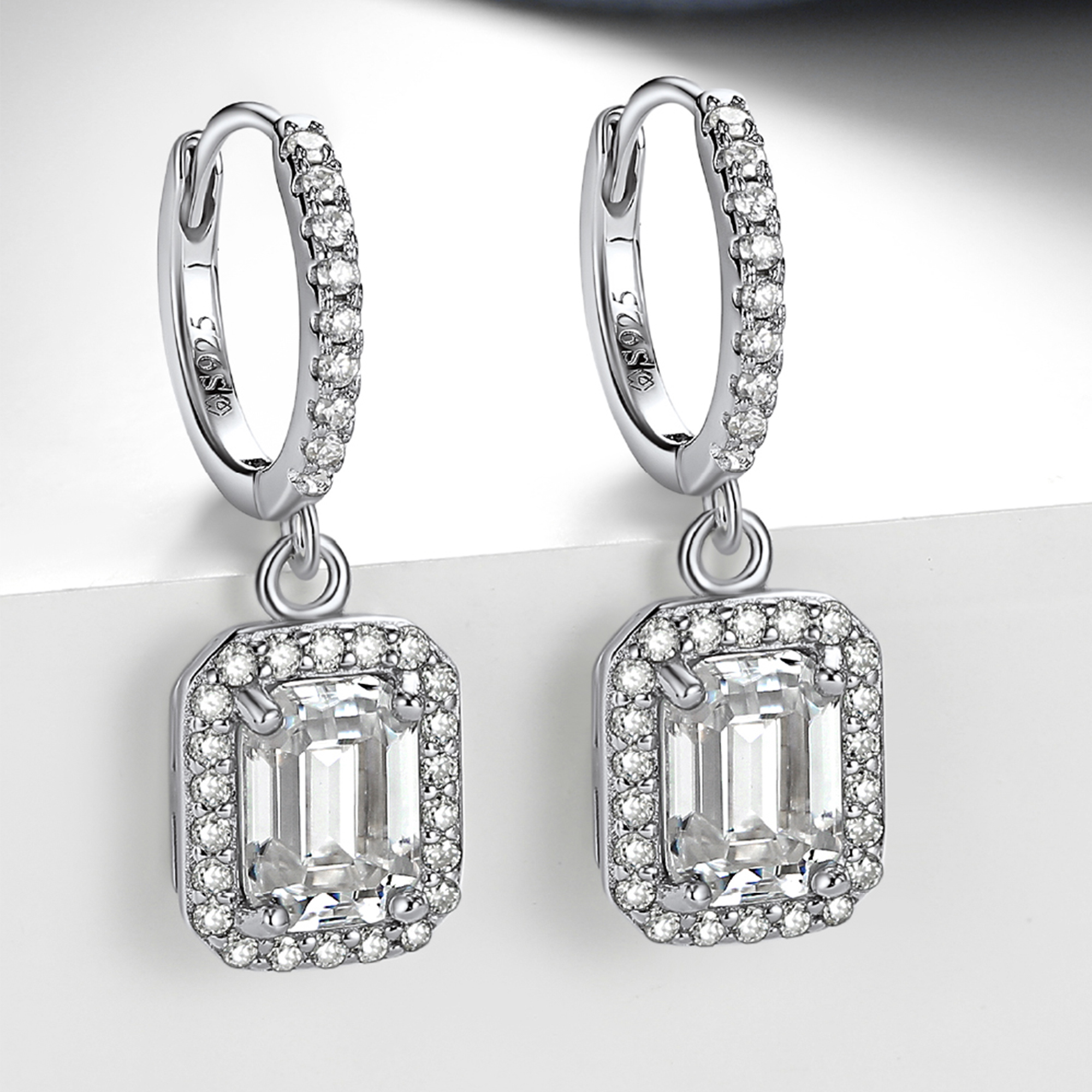 Halo Emerald Huggie Hoop Moissanite Drop Earrings (1 Ct. VVS1)
