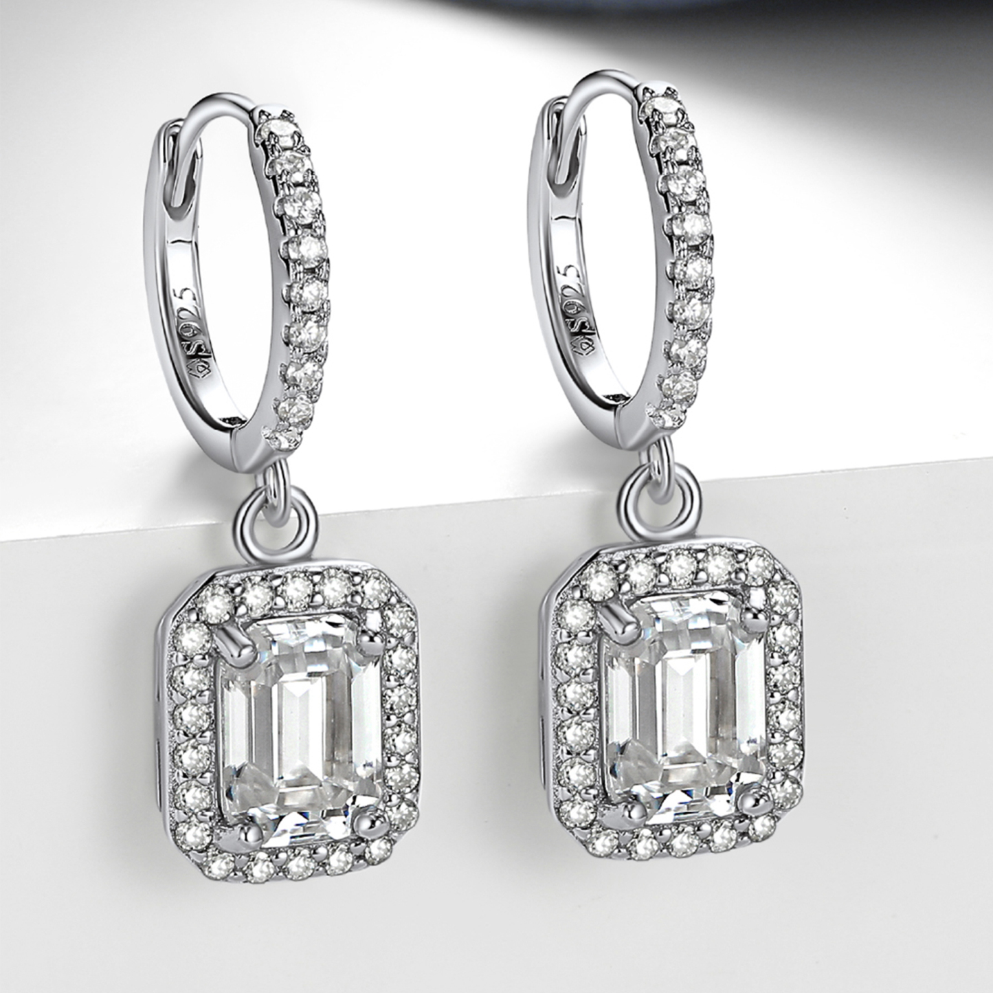 Halo Emerald Huggie Hoop Moissanite Drop Earrings (1 Ct. VVS1)