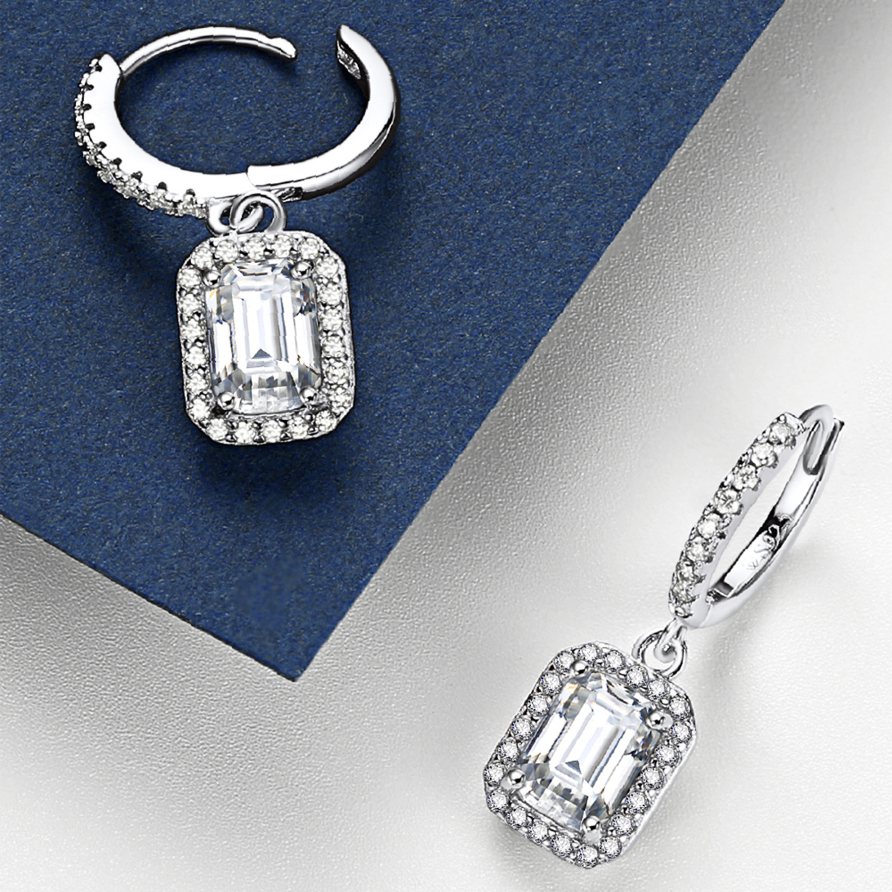 Halo Emerald Huggie Hoop Moissanite Drop Earrings (1 Ct. VVS1)