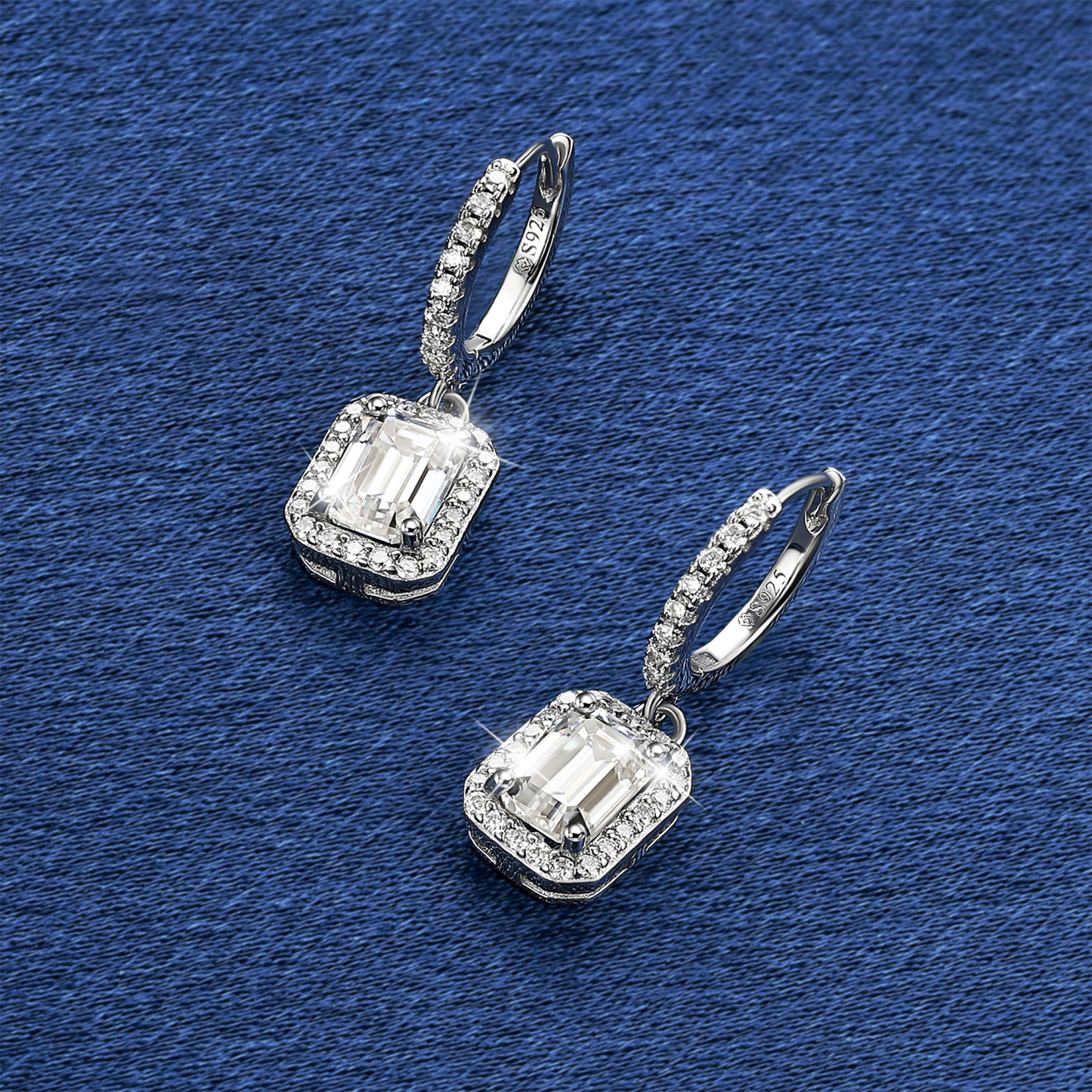 Halo Emerald Huggie Hoop Moissanite Drop Earrings (1 Ct. VVS1)