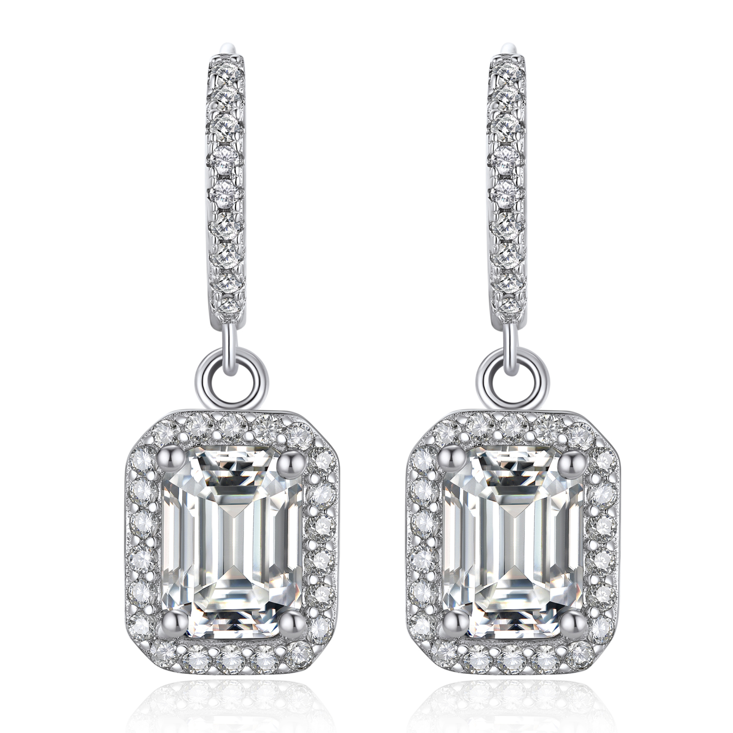 Halo Emerald Huggie Hoop Moissanite Drop Earrings (1 Ct. VVS1)