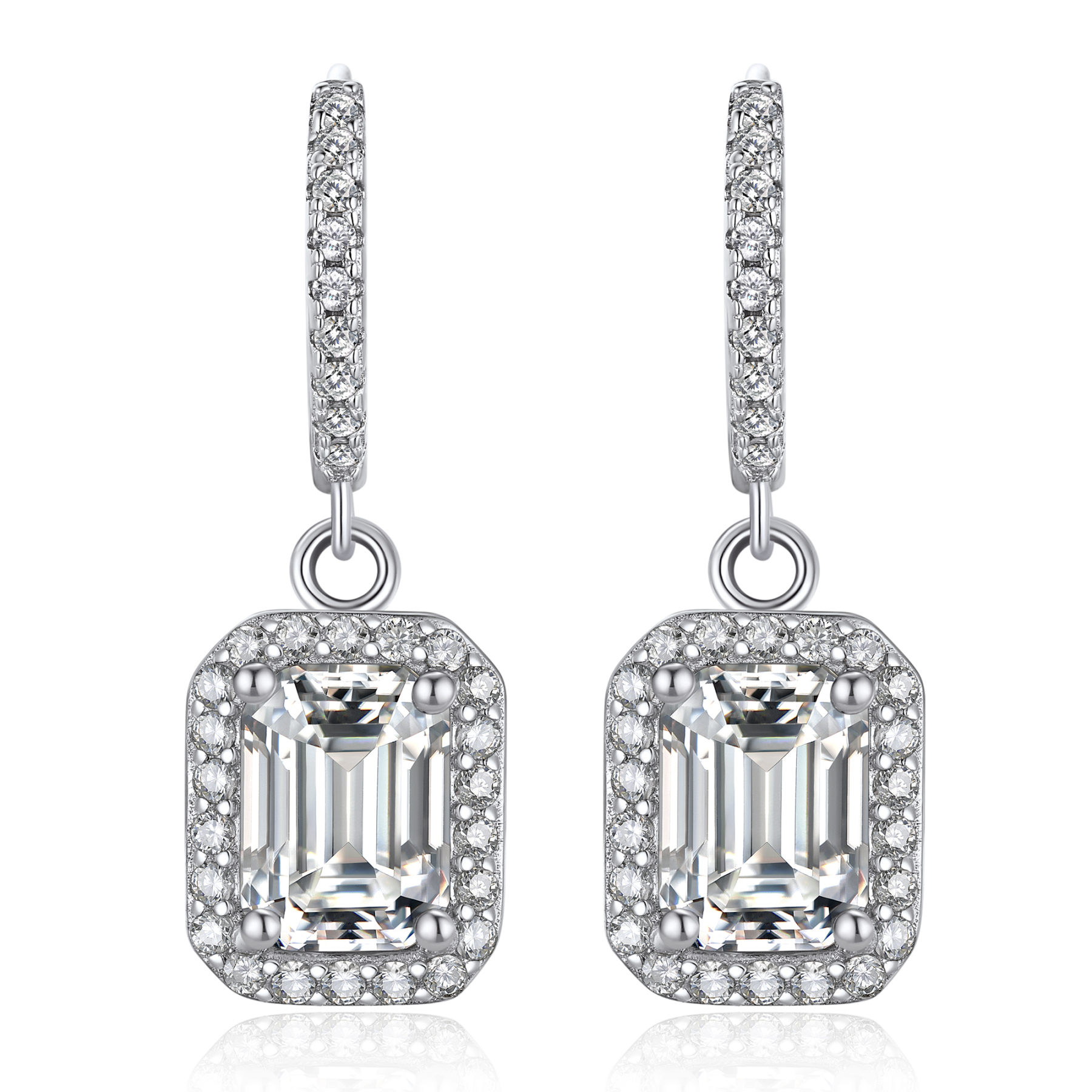 Halo Emerald Huggie Hoop Moissanite Drop Earrings (1 Ct. VVS1)
