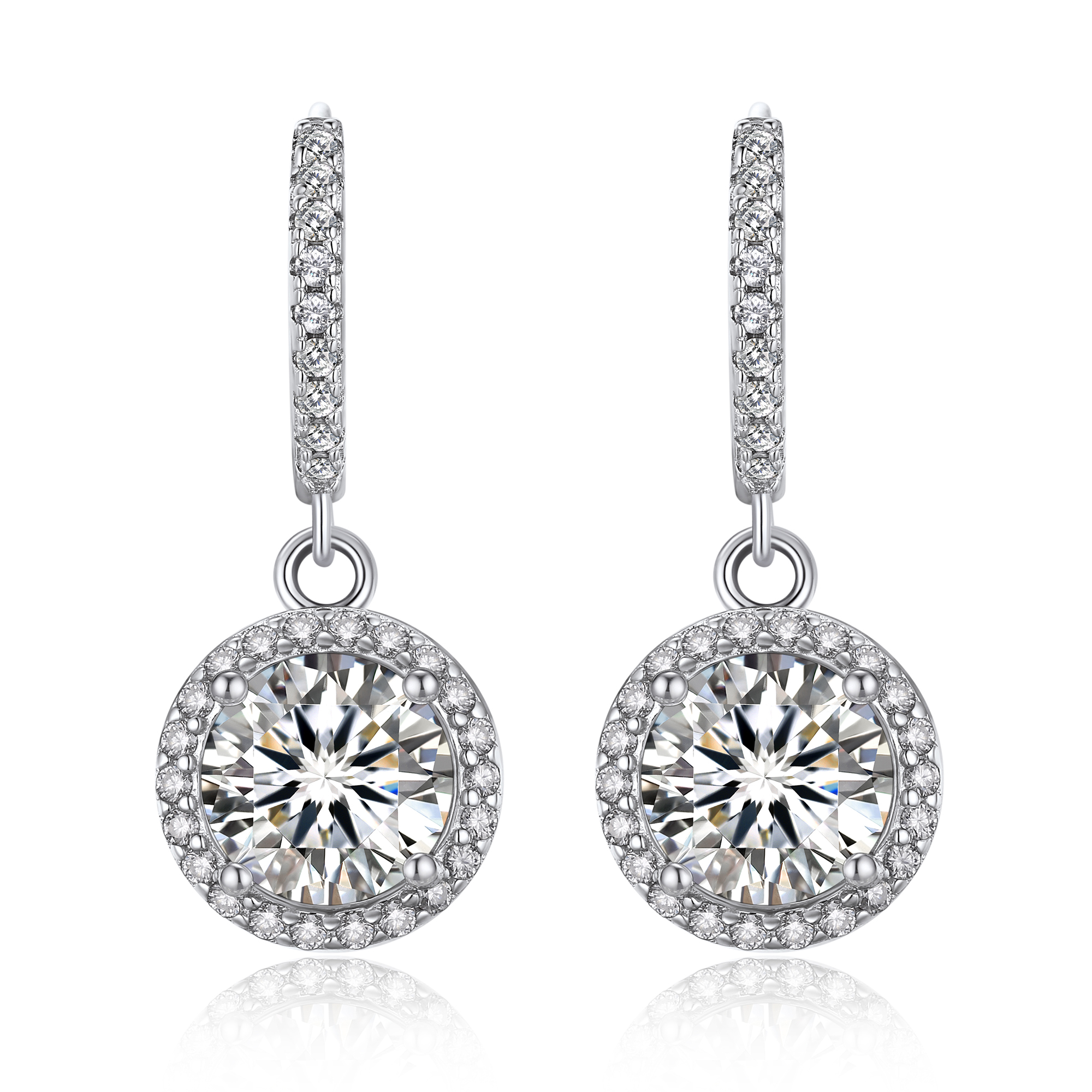 Halo Round Huggie Hoop Moissanite Drop Earrings (1 Ct. VVS1)