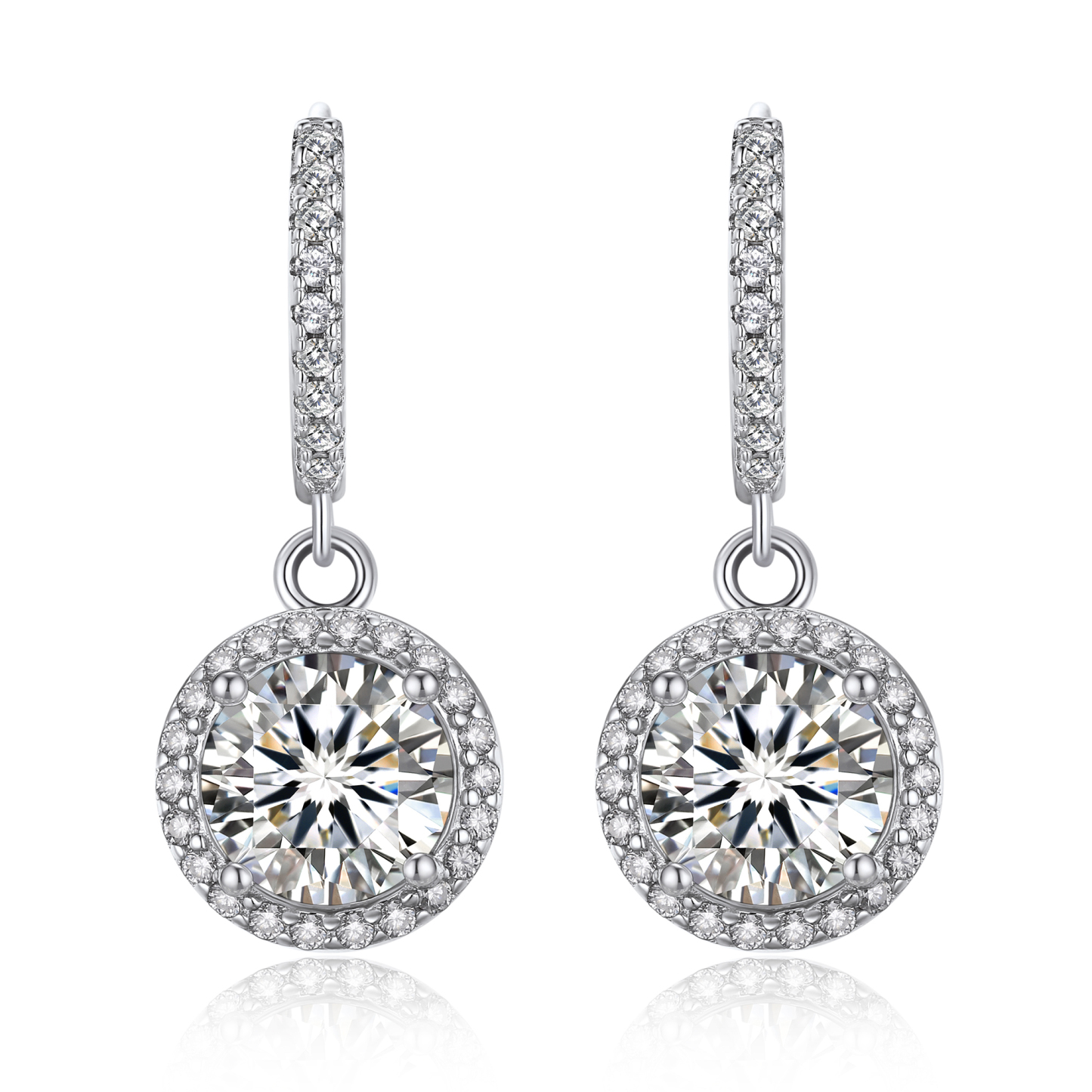 Halo Round Huggie Hoop Moissanite Drop Earrings (1 Ct. VVS1)