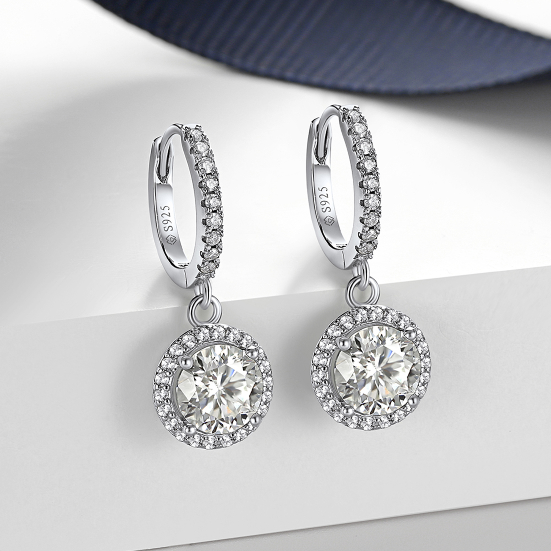 Halo Round Huggie Hoop Moissanite Drop Earrings (1 Ct. VVS1)