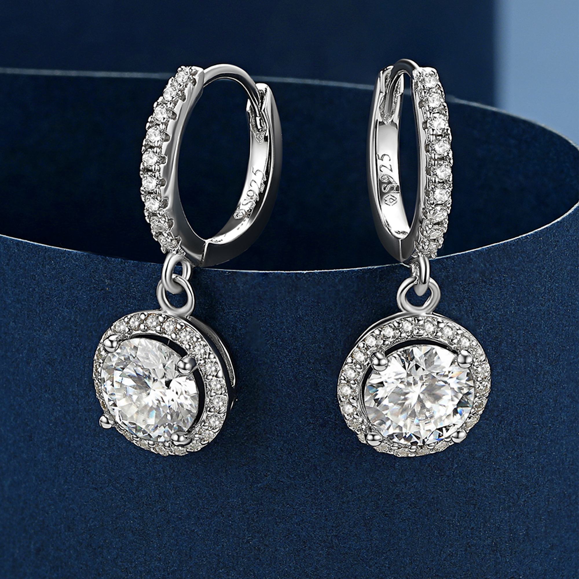 Halo Round Huggie Hoop Moissanite Drop Earrings (1 Ct. VVS1)