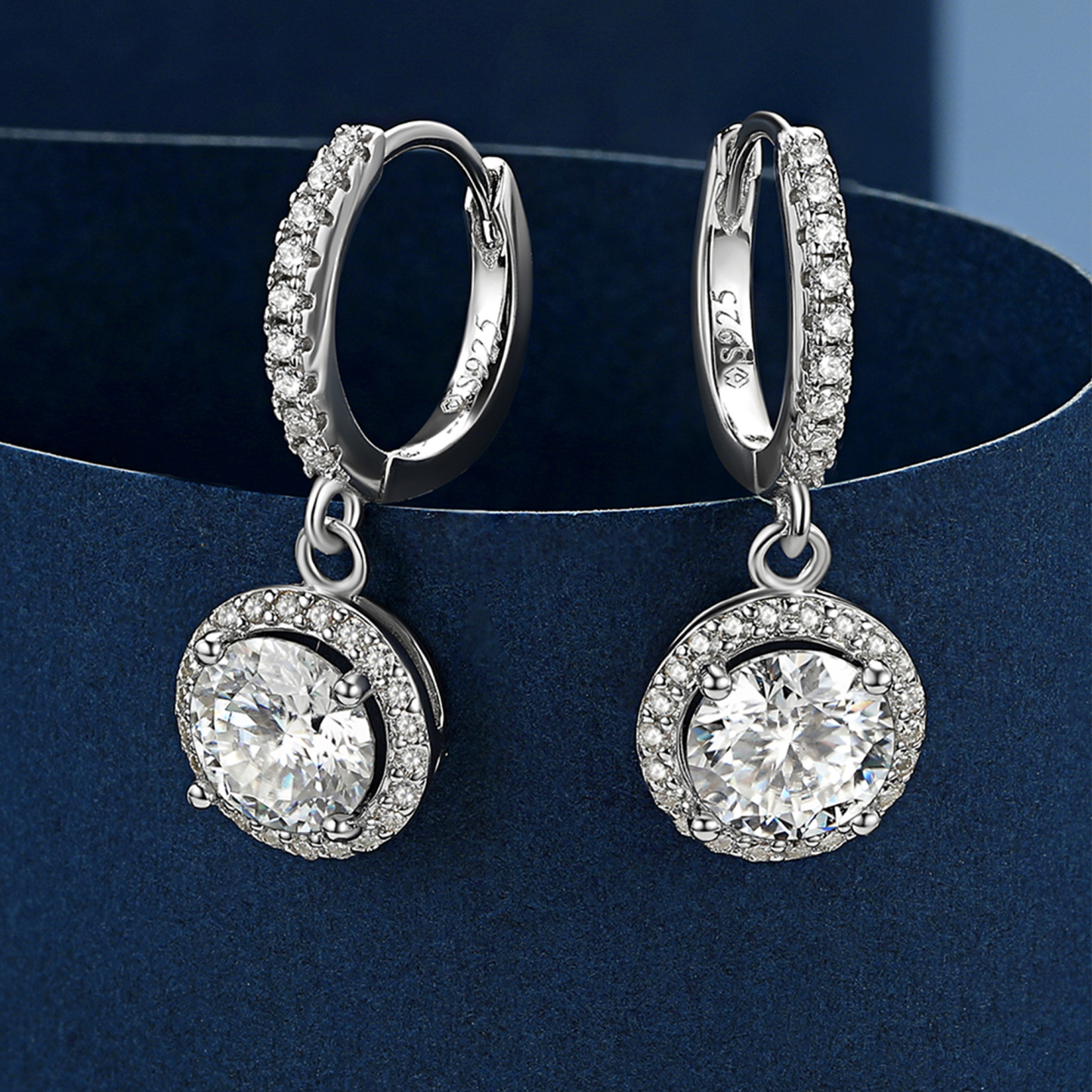 Halo Round Huggie Hoop Moissanite Drop Earrings (1 Ct. VVS1)