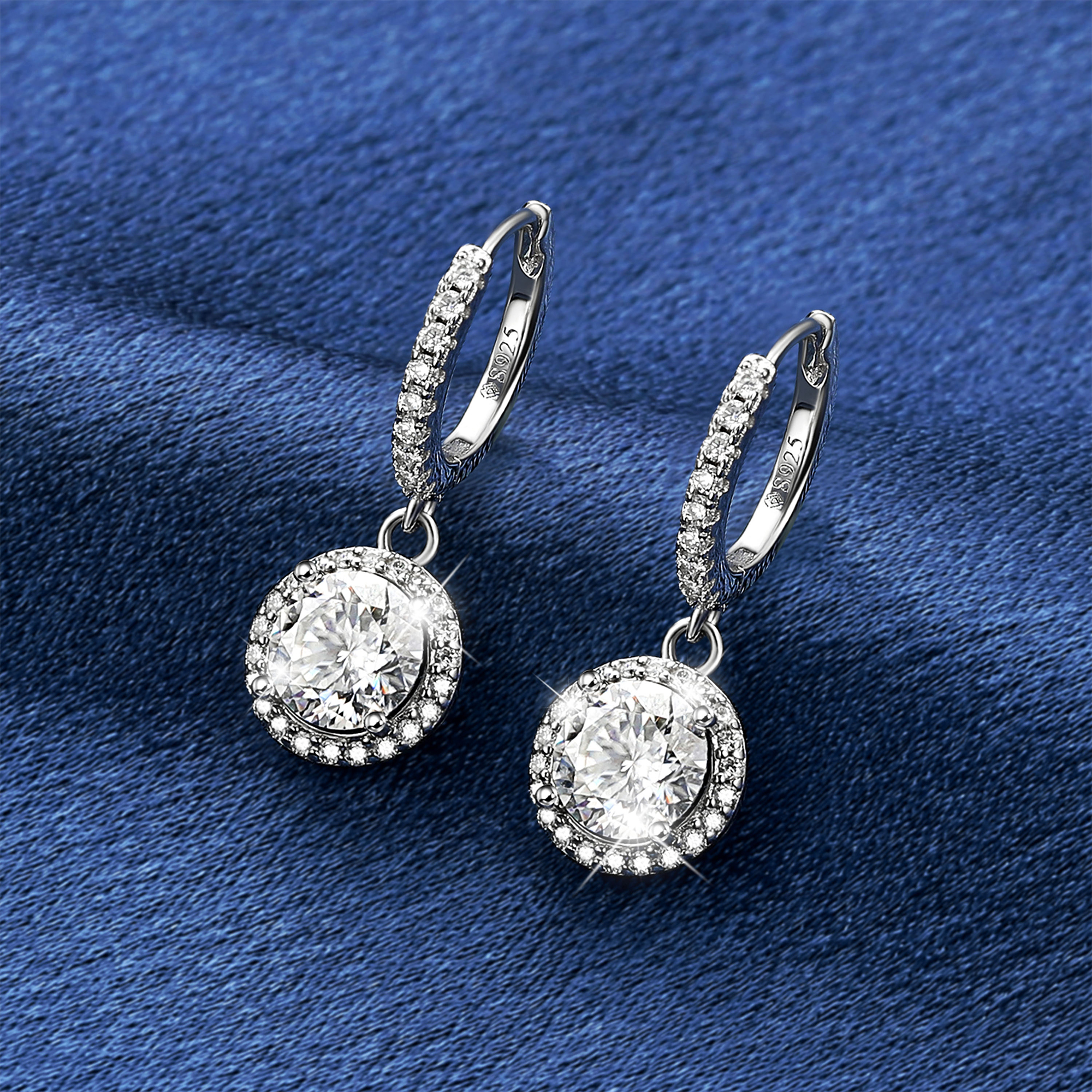 Halo Round Huggie Hoop Moissanite Drop Earrings (1 Ct. VVS1)