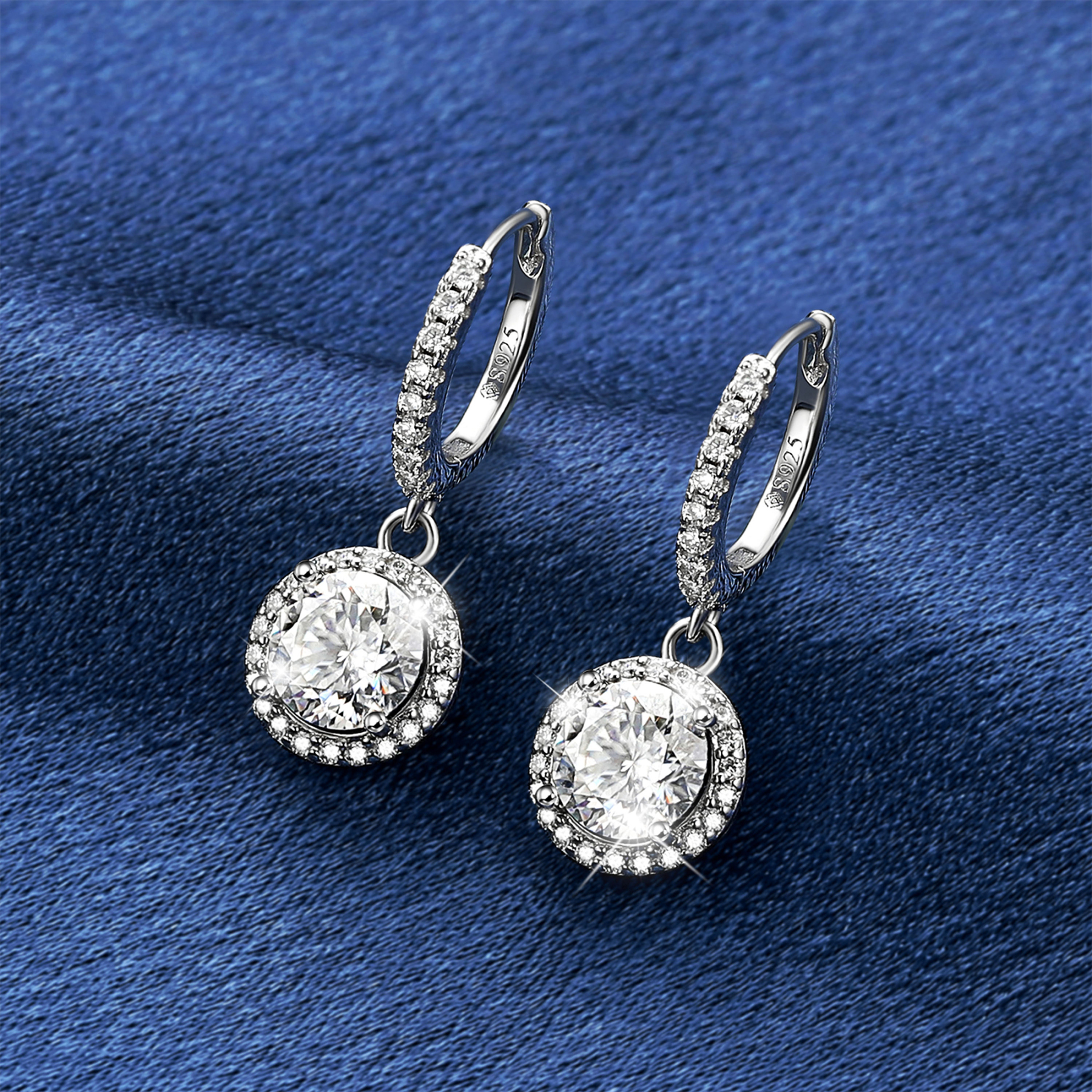Halo Round Huggie Hoop Moissanite Drop Earrings (1 Ct. VVS1)