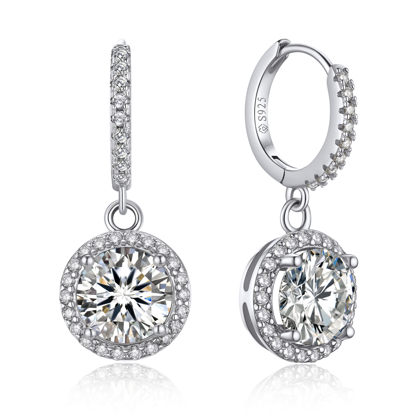 Halo Round Huggie Hoop Moissanite Drop Earrings (1 Ct. VVS1)