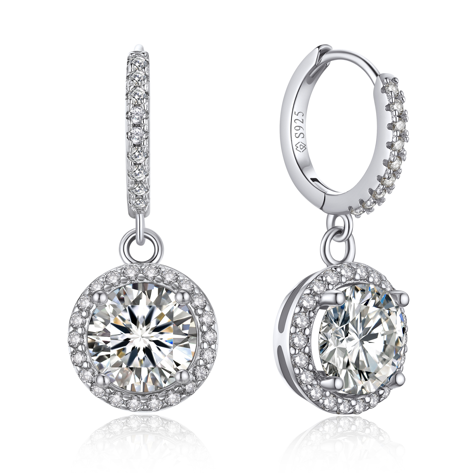 Halo Round Huggie Hoop Moissanite Drop Earrings (1 Ct. VVS1)