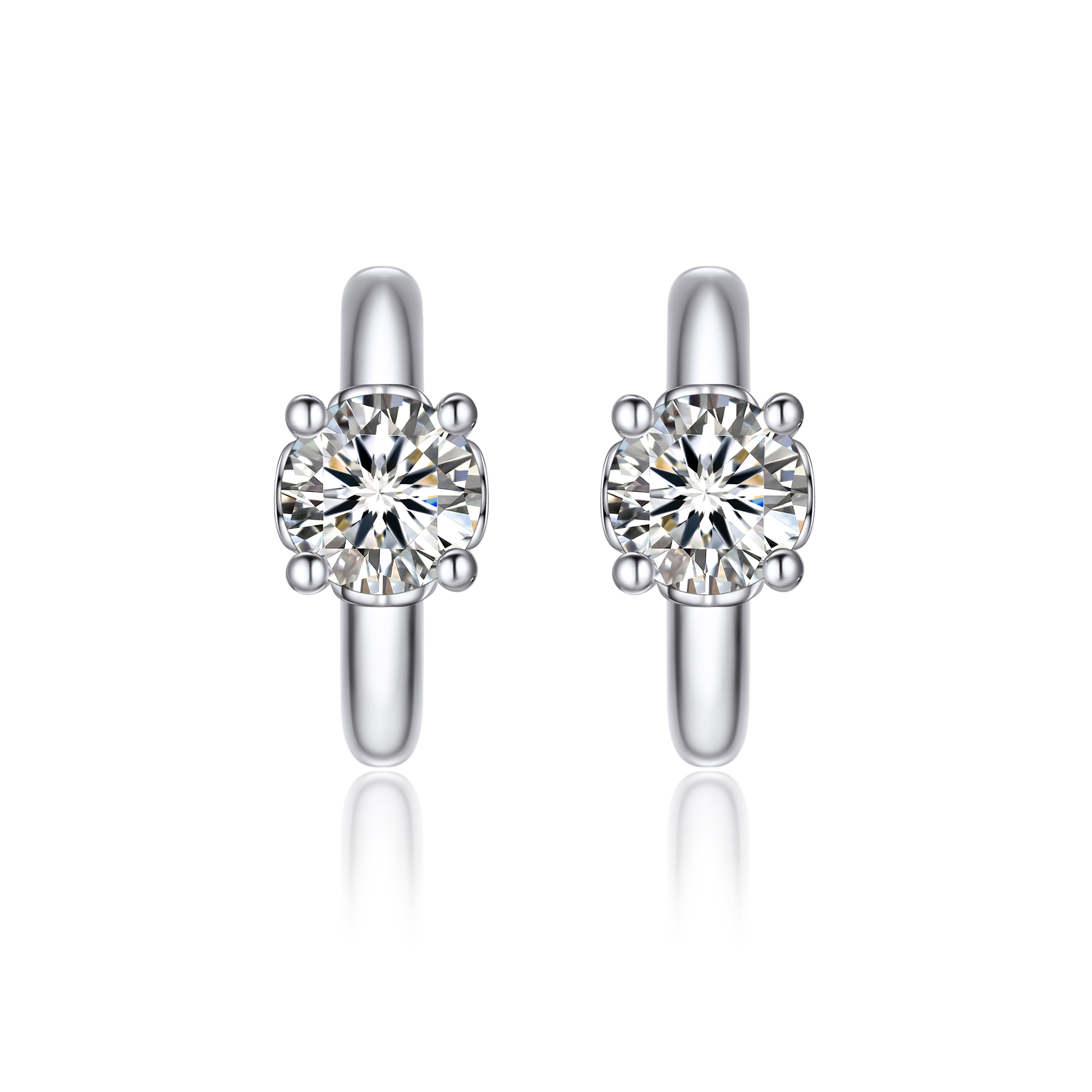 Round Hoop Moissanite Earrings in White Gold (D Color VVS1)