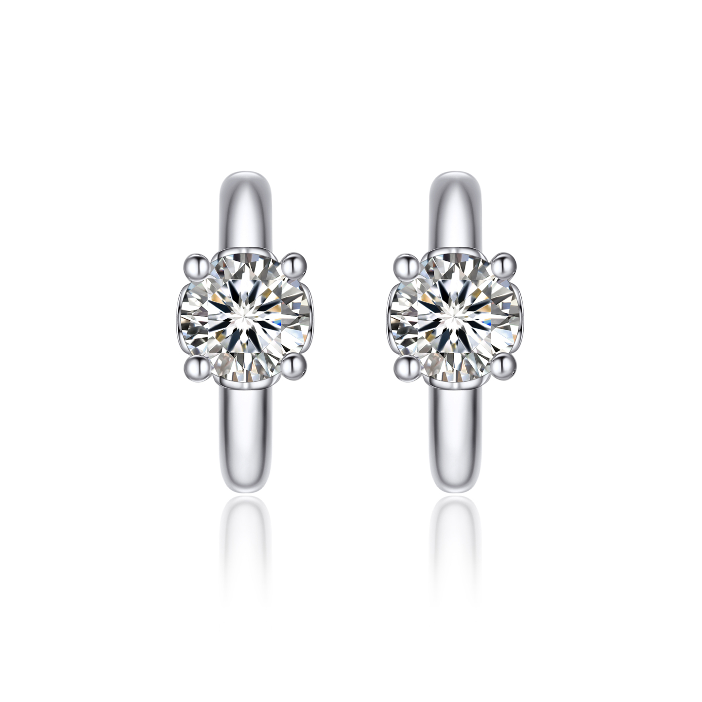 Round Hoop Moissanite Earrings in White Gold (D Color VVS1)