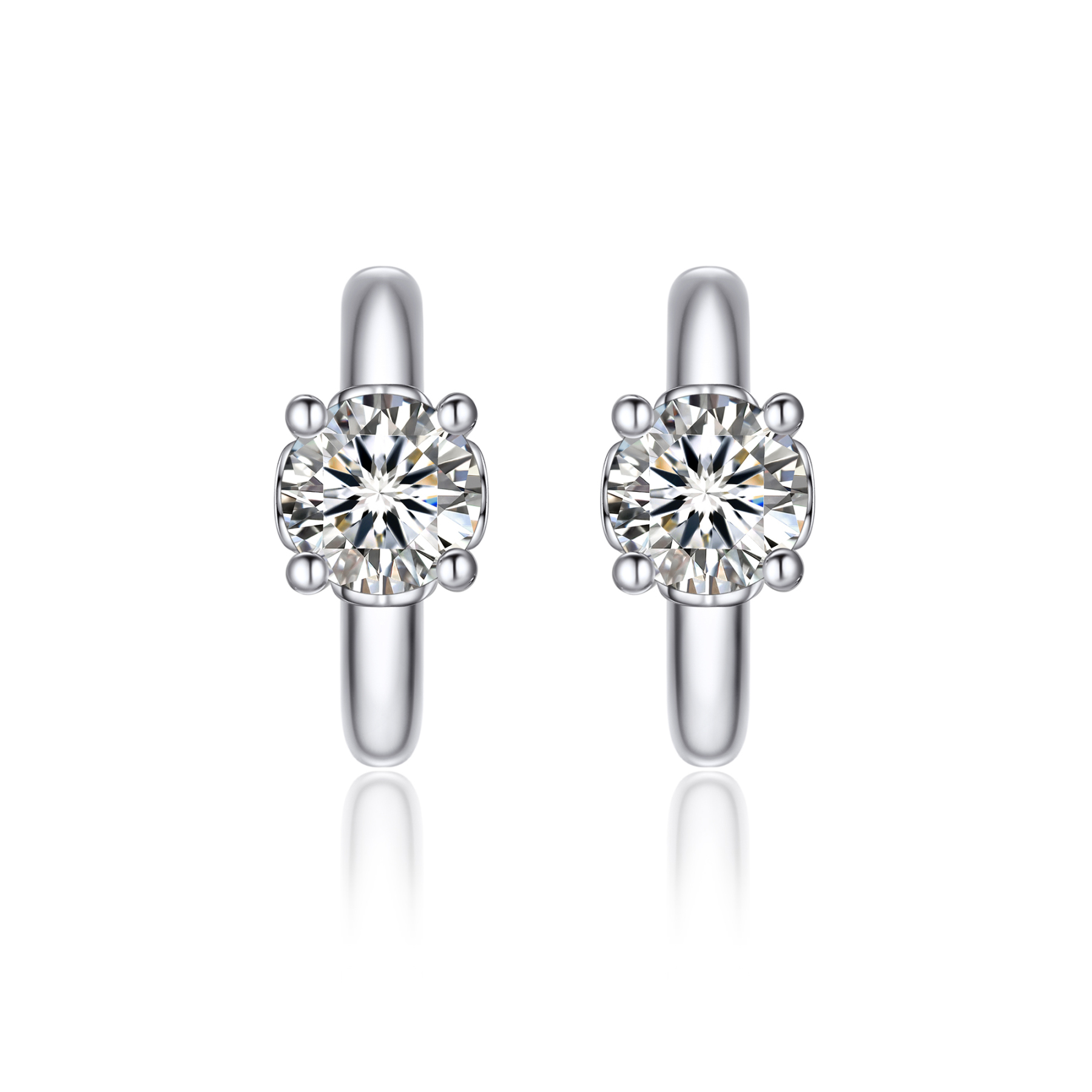 Round Hoop Moissanite Earrings in White Gold (D Color VVS1)