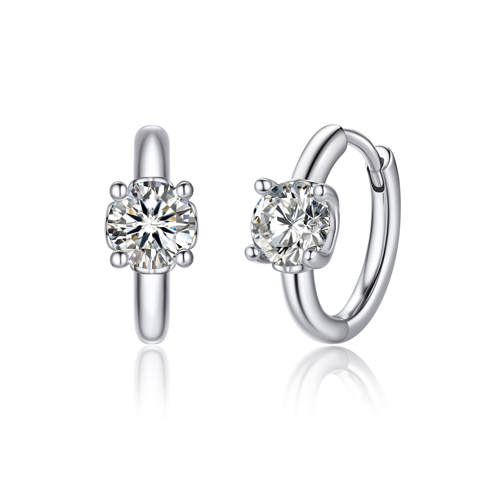 Round Hoop Moissanite Earrings in White Gold (D Color VVS1)