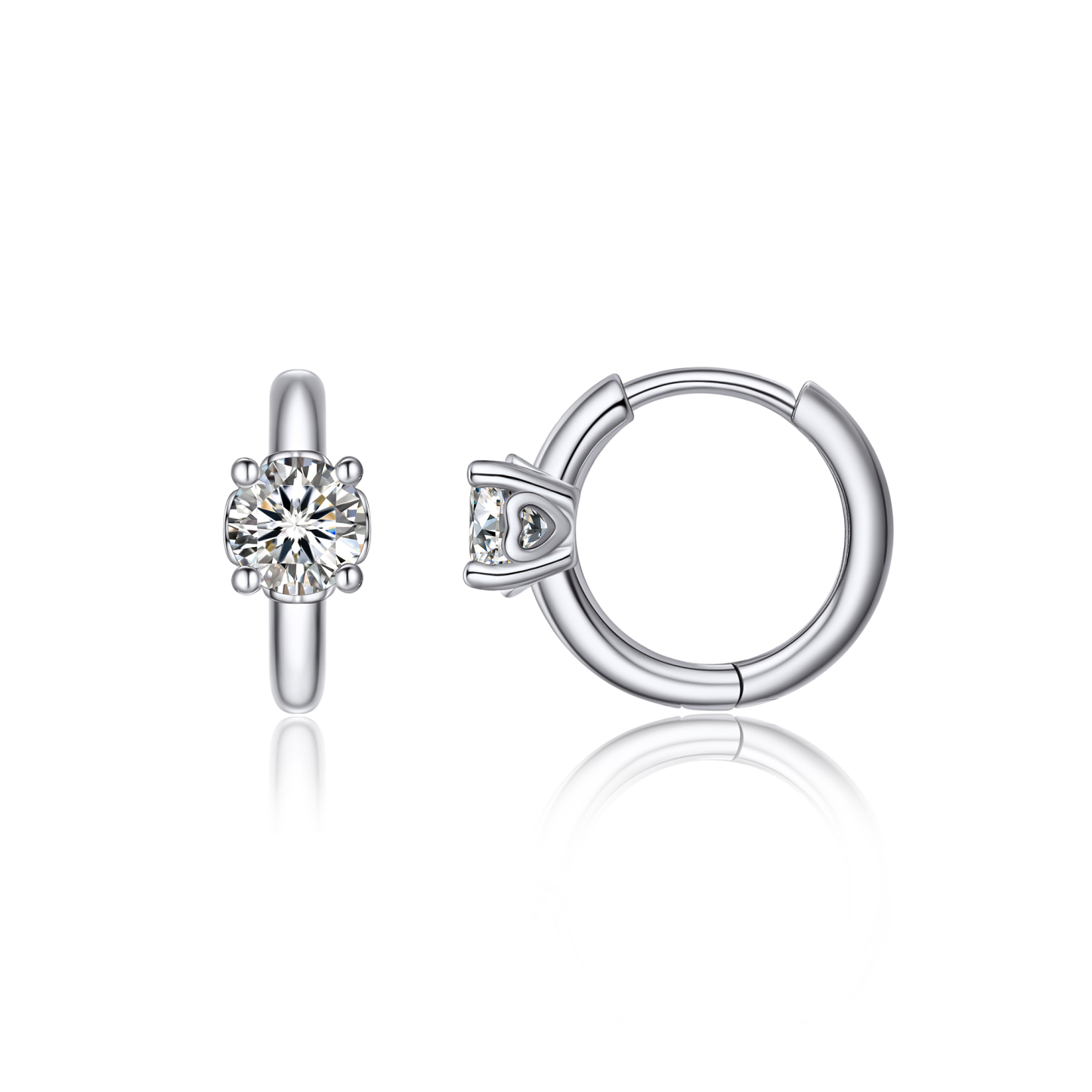 Round Hoop Moissanite Earrings in White Gold (D Color VVS1)