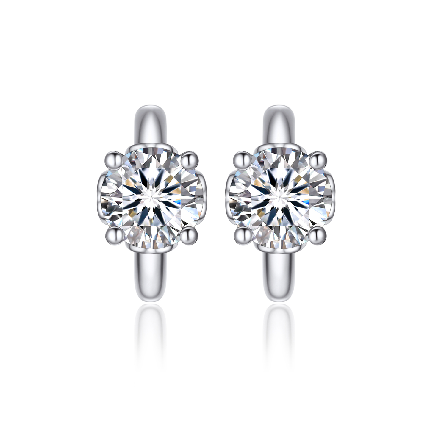 Round Hoop Moissanite Earrings in White Gold (D Color VVS1)