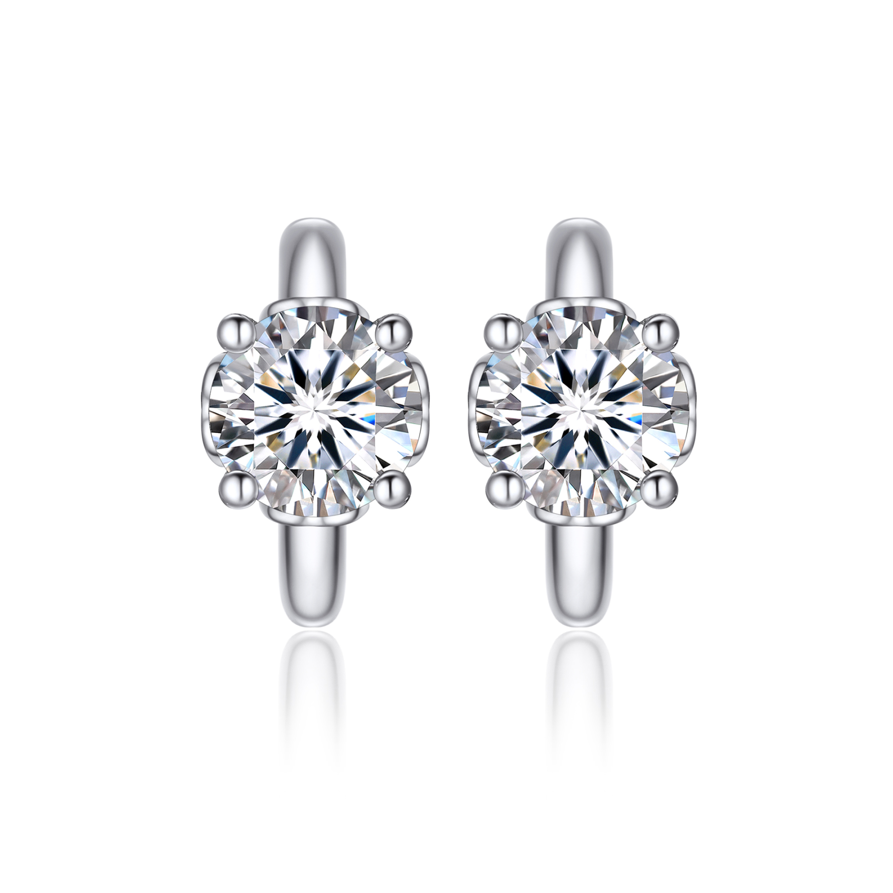 Round Hoop Moissanite Earrings in White Gold (D Color VVS1)