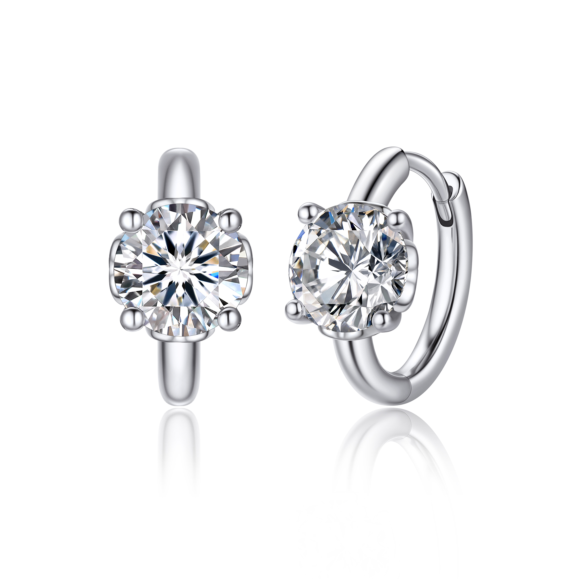 Round Hoop Moissanite Earrings in White Gold (D Color VVS1)