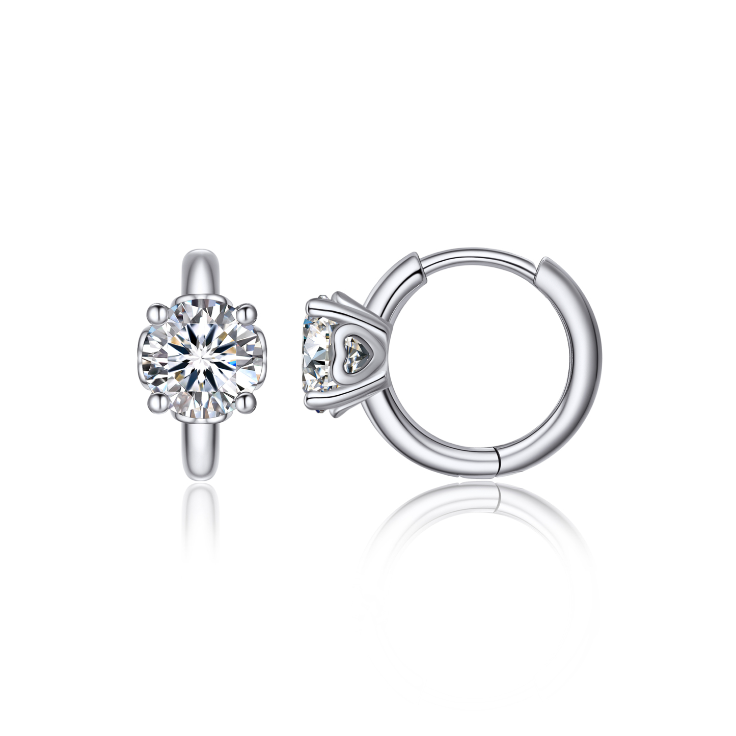 Round Hoop Moissanite Earrings in White Gold (D Color VVS1)