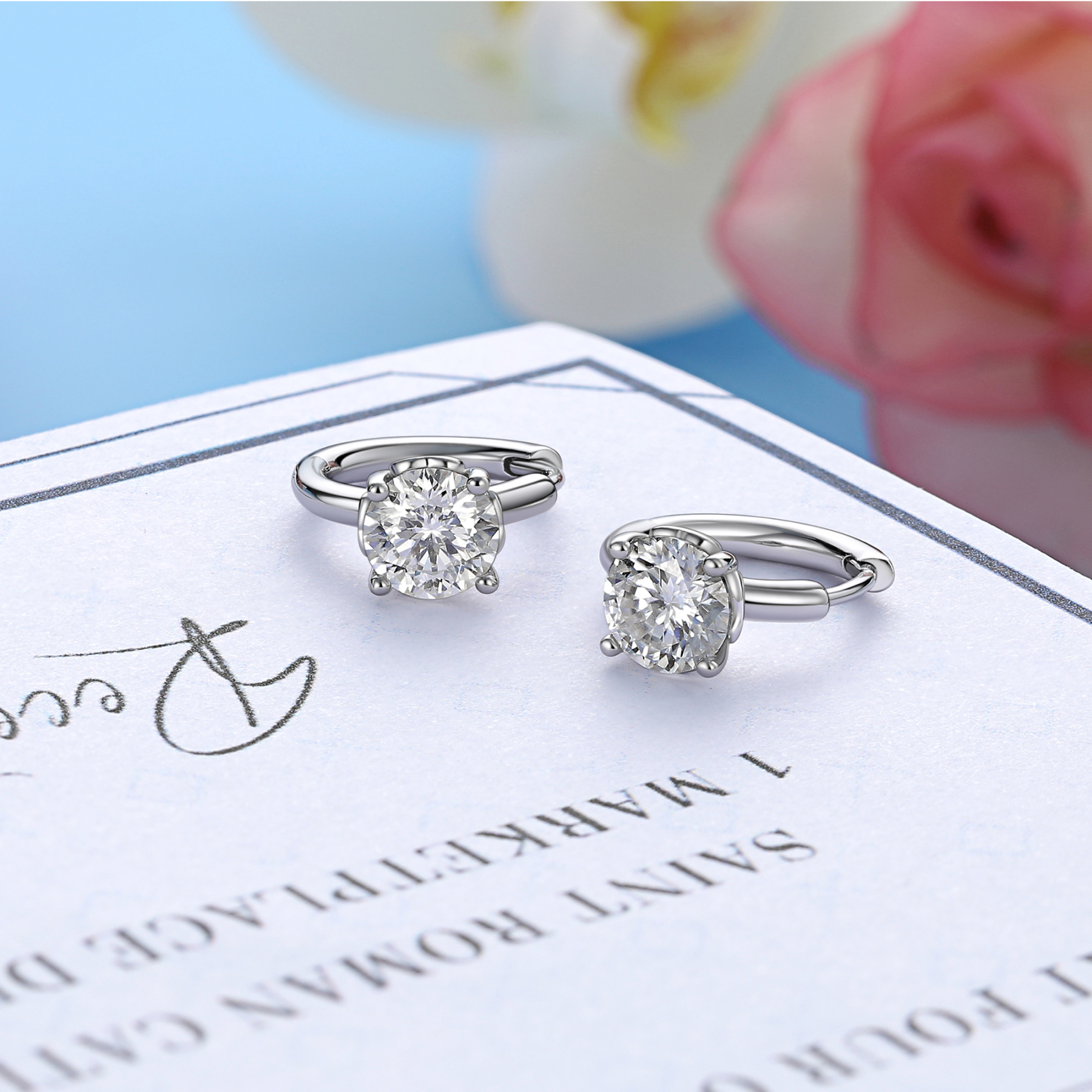 Round Hoop Moissanite Earrings in White Gold (D Color VVS1)