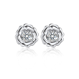 Moissanite Rose Flower Stud Earrings for Women in White Gold (D Color VVS1)