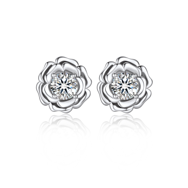 Rose Stud Moissanite Earrings in White Gold (D Color VVS1)