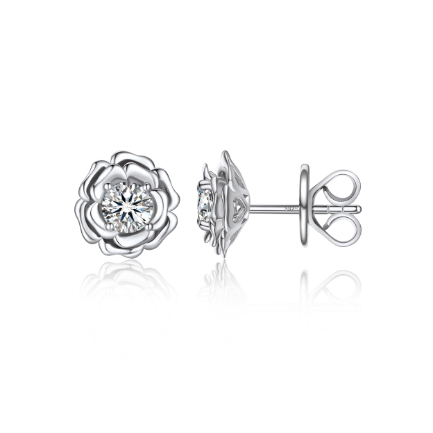 Rose Stud Moissanite Earrings in White Gold (D Color VVS1)