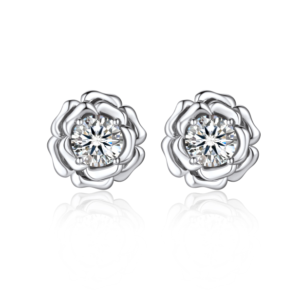 Rose Stud Moissanite Earrings in White Gold (D Color VVS1)