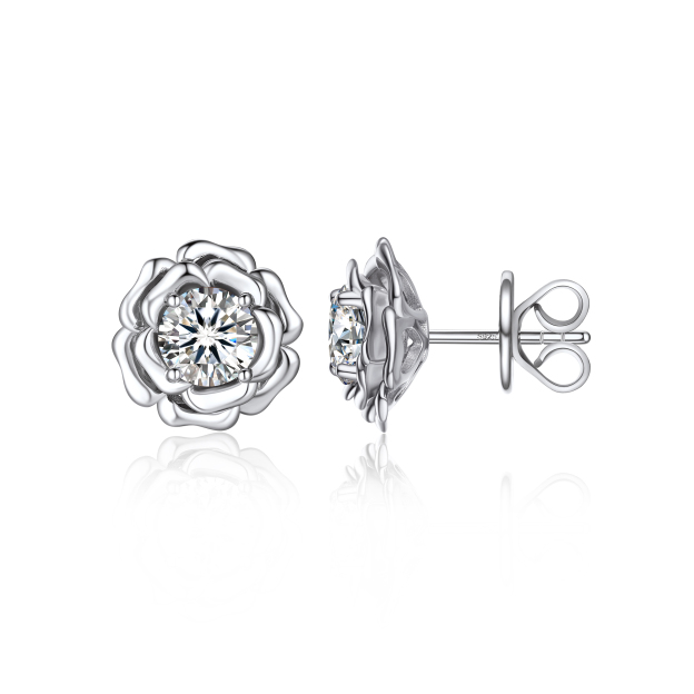 Rose Stud Moissanite Earrings in White Gold (D Color VVS1)