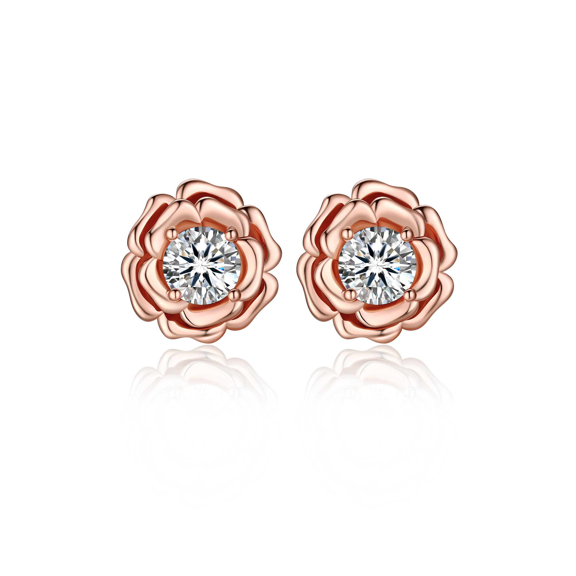 Rose Stud Moissanite Earrings in Rose Gold (D Color VVS1)
