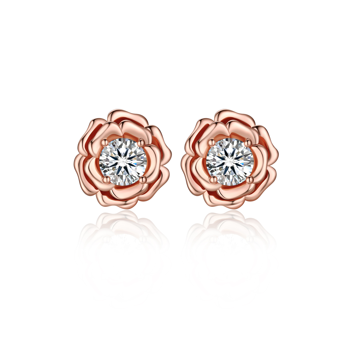Rose Stud Moissanite Earrings in Rose Gold (D Color VVS1)