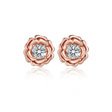 Moissanite Rose Flower Stud Earrings for Women in Rose Gold (D Color VVS1)