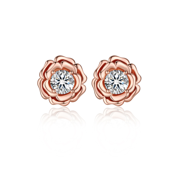Rose Stud Moissanite Earrings in Rose Gold (D Color VVS1)