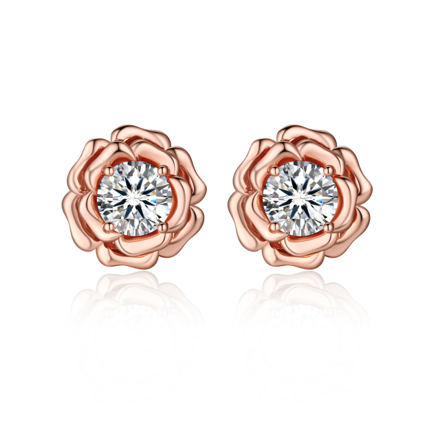 Rose Stud Moissanite Earrings in Rose Gold (D Color VVS1)
