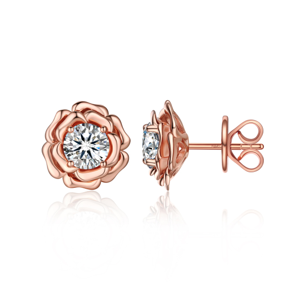 Rose Stud Moissanite Earrings in Rose Gold (D Color VVS1)