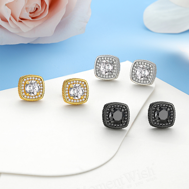 4 Prong Halo Cluster Stud Moissanite Round Cut Earrings (D Color VVS1)