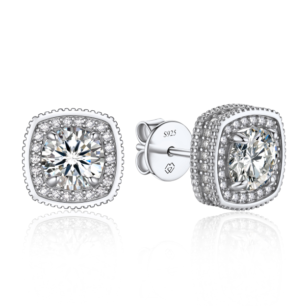 4 Prong Halo Cluster Stud Moissanite Round Cut Earrings (D Color VVS1)