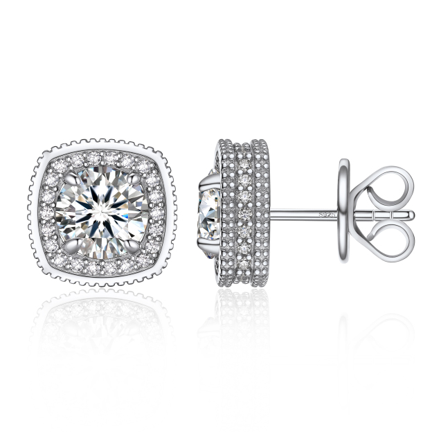 4 Prong Halo Cluster Stud Moissanite Round Cut Earrings (D Color VVS1)