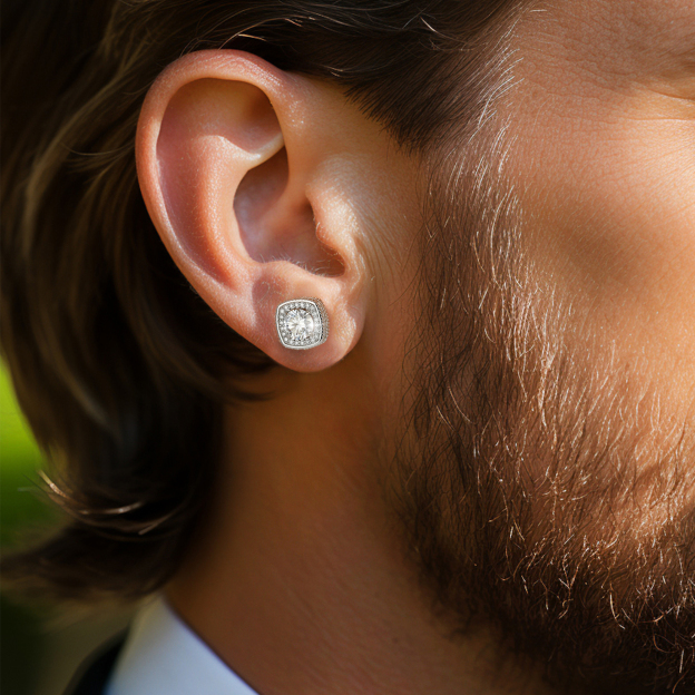 4 Prong Halo Cluster Stud Moissanite Round Cut Earrings (D Color VVS1)