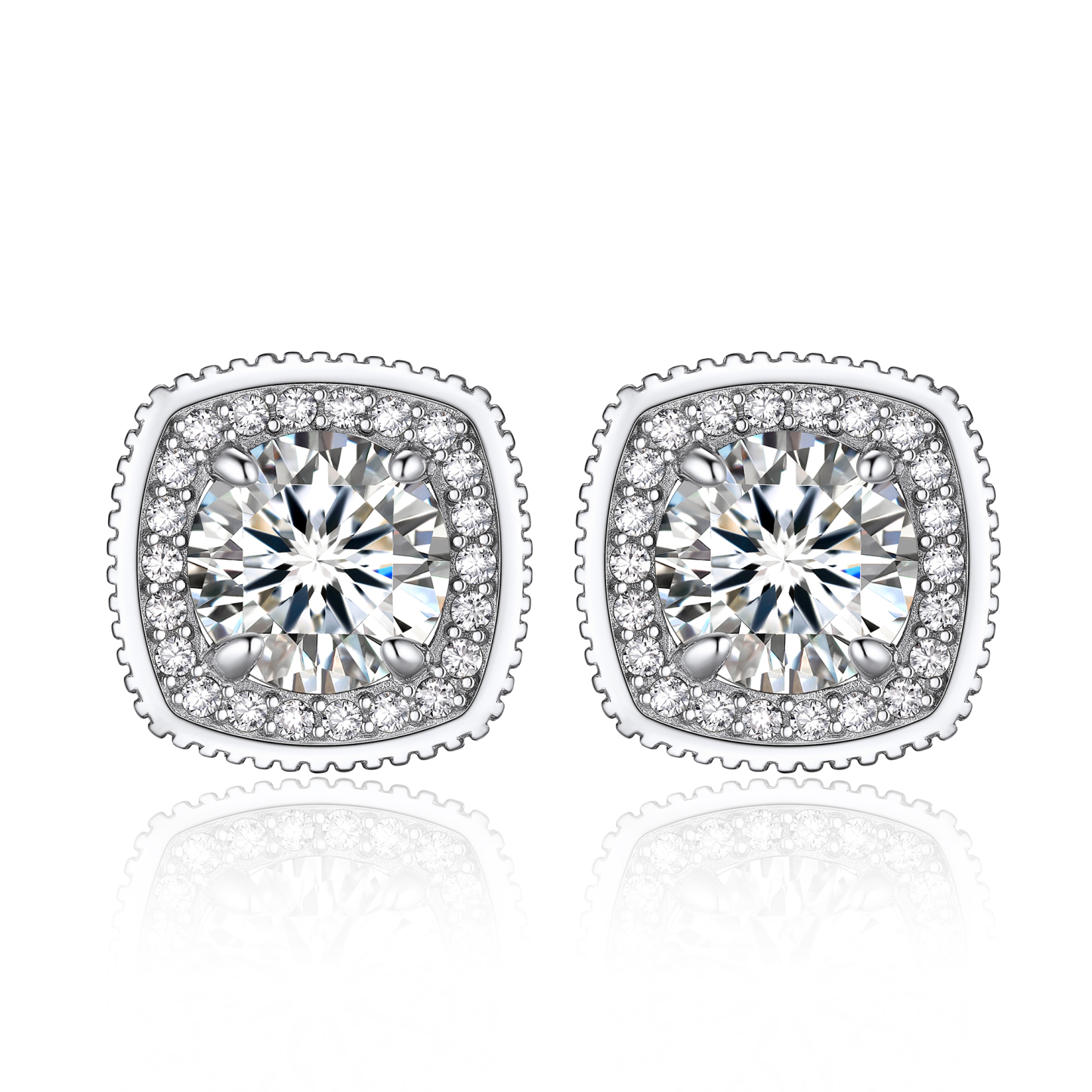 4 Prong Halo Cluster Stud Moissanite Round Cut Earrings (D Color VVS1)