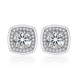 Moissanite Halo Stud Earrings with Side-Stone for Women in White Gold (1 Ct. VVS1)