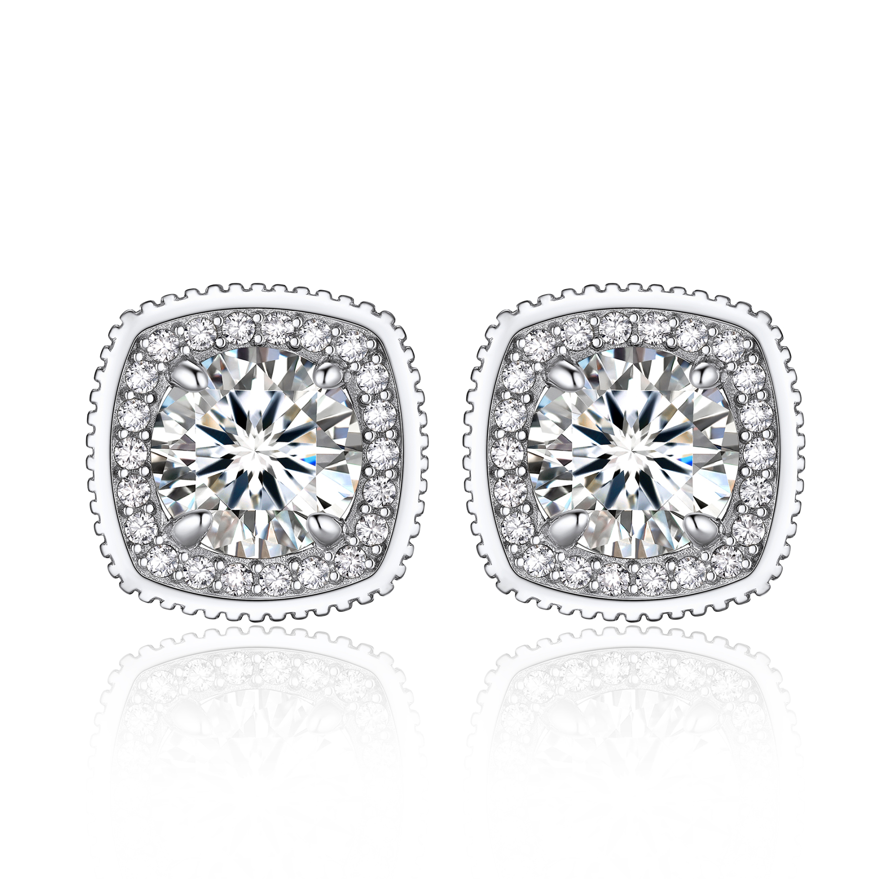 4 Prong Halo Cluster Stud Moissanite Round Cut Earrings (D Color VVS1)