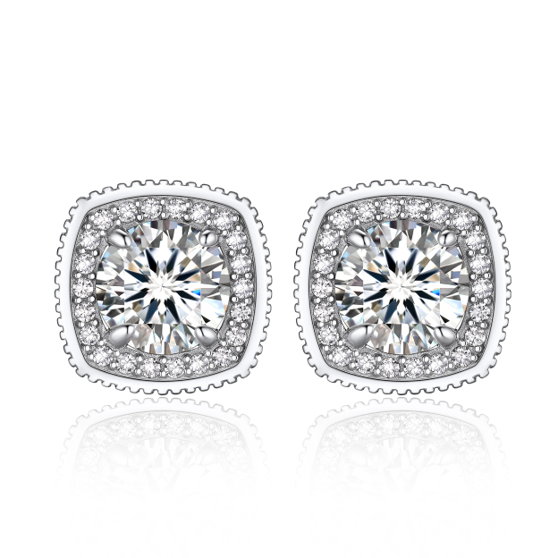 4 Prong Halo Cluster Stud Moissanite Round Cut Earrings (D Color VVS1)