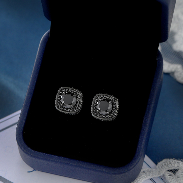 4 Prong Halo Cluster Stud Moissanite Round Cut Earrings (D Color VVS1)