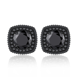 Black Moissanite Halo Stud Earrings with Side-Stone for Men Women in Black Plated (1 Ct. VVS1)