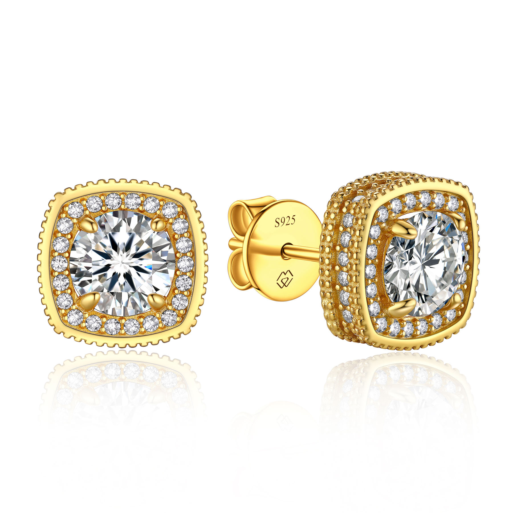 4 Prong Halo Cluster Stud Moissanite Round Cut Earrings (D Color VVS1)