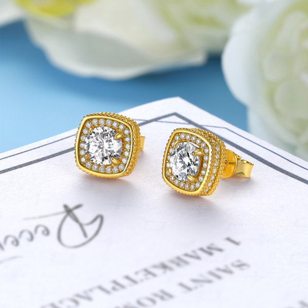 4 Prong Halo Cluster Stud Moissanite Round Cut Earrings (D Color VVS1)