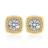 Moissanite Halo Stud Earrings with Side-Stone for Women in Yellow Gold (1 Ct. VVS1)