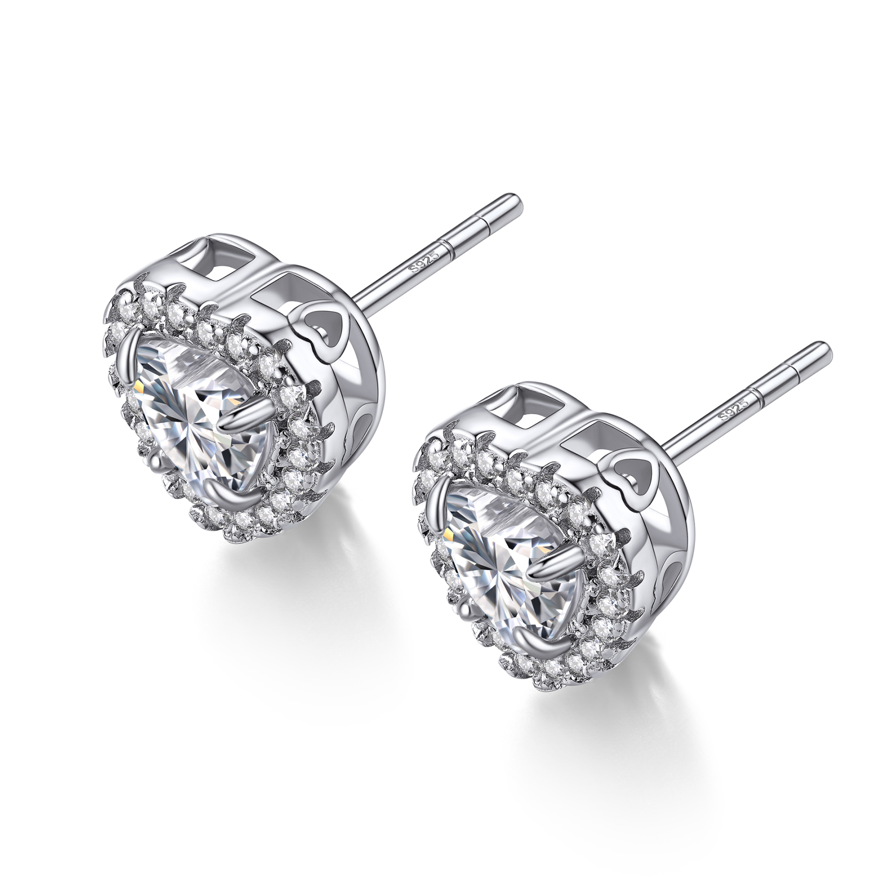 Heart Halo Cluster Stud Pavé Moissanite Earrings (1/2 Ct. VVS1)